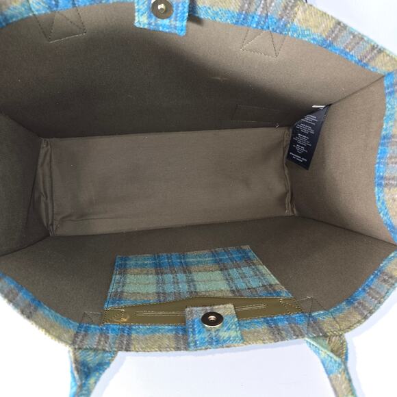 Sandro Paris Wool Tartan Plaid Large Tote Blue Green Snap Top Handle Bag NWT - Picture 6 of 13